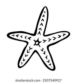 Starfish handgezeichnetes Doodle. Tier auf dem Meeresboden. Wirbellose Seefische. Bewohner des Korallenriffs. Tauchen im Wasser. Illustration der Vektorskizzenstraße.