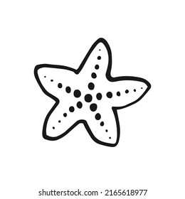 Starfish. Hand drawn vector illustration. Line art style isolated isolated on white background.