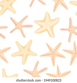 Starfish hand drawn vector seamless pattern. Marine underwater background for wrapping paper, fabric, textile, wallpaper, decor