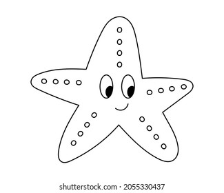Starfish hand-drawn in black outline, starfish icon for logo, coloring pages