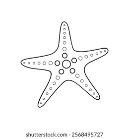 The starfish is hand-drawn isolated on a white background, graphic linear black and white illustration, vector. A decorative element for decoration, design, and doodle-style decoration