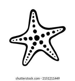 Starfish. Hand-drawn stylized image. Graphic black and white image isolated on white background. Vector illustration.