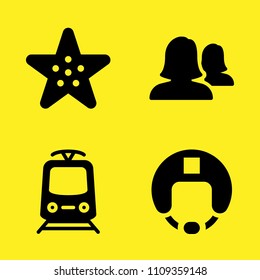 starfish, helmet, tram and user vector icon set. Sample icons set for web and graphic design