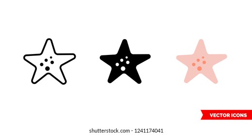 Starfish Icon Of 3 Types: Color, Black And White, Outline. Isolated Vector Sign Symbol.
