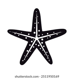 The starfish icon. The black silhouette of a starfish. Marine life. Vector illustration isolated on a white background for design and web.