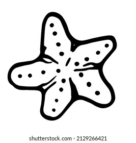 starfish icon with dots. drawn in the form of a starfish with a dot pattern in a summer style doodle simple isolated black outline on white top view