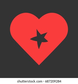 Starfish icon flat. Simple pictogram on heart background. Vector illustration symbol