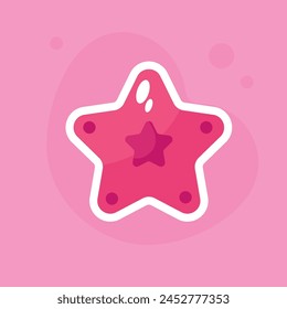 Starfish icon in flat style on pink background. Vector illustration. Summer sticker.