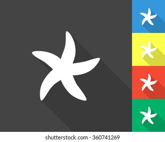 starfish icon - gray and colored (blue, yellow, red, green) vector illustration with long shadow