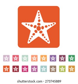 The starfish icon. Ocean symbol. Flat Vector illustration. Button Set