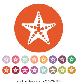 The starfish icon. Ocean symbol. Flat Vector illustration. Button Set