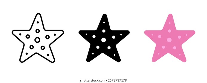 Starfish icon. Sea star vector illustration. Ocean aquatic animal symbol. Underwater invertebrate star shaped pictogram. Summer beach sign. Pink starfish concept isolated.