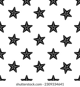 Starfish Icon Seamless Pattern, Sea Stars, Star Shaped Echinoderms Vector Art Illustration