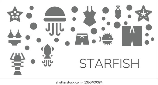 starfish icon set. 11 filled starfish icons.  Simple modern icons about  - Starfish, Jellyfish, Swimsuit, Lobster, Puffer fish, Squid