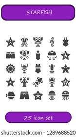  starfish icon set. 25 filled starfish icons. Simple modern icons about  - Starfish, Squid, Lobster, Seahorse, Swimsuit, Jellyfish, Sea urchin, Puffer fish