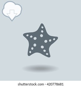 Starfish icon with shadow. Cloud of download with arrow.