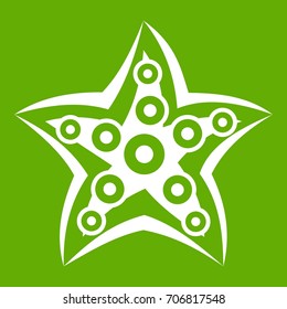 Starfish icon white isolated on green background. Vector illustration