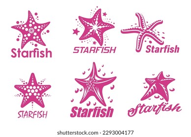 Starfish-Symbole. Wasserlebewesen, Meeresbodenkreatur, wirbellose Meerestiere, einfache Ikone oder Piktogramm. Sommerstrand und Urlaub in Tropen Vektorsymbol mit Seestern unter Wasser Tier