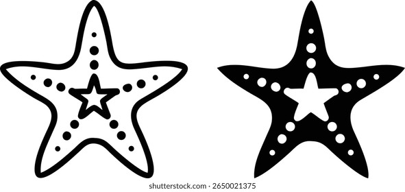 Starfish Icons – Black and White Sea Animal Marine Vector Symbol Set