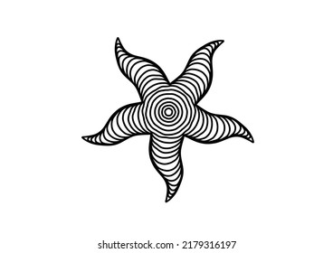 A starfish illustration icon in black offset artline.Unique pattern style for logo or background design
