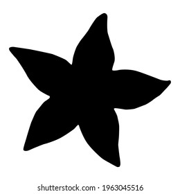 Starfish isolated black silhouette. Side view. Marine animal. White background. Vector illustration clipart.