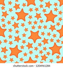 starfish isolated on blue sky background seamless pattern with clipping mask