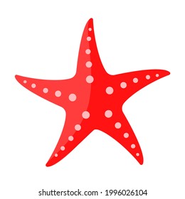 Starfish isolated vector on white background flat illustration. Sea star cartoon clip art element. Underwater icon. Sea life logo. Summer tropical vacation. Beach. Aquarium. Seashore object.Coral red.