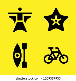 starfish, kayak, bike and wingsuit vector icon set. Sample icons set for web and graphic design