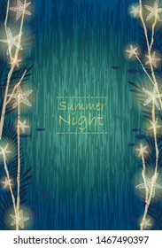 Starfish light party, coconut leaf and fish border background vector for decoration on summer night events.
