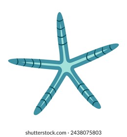 Starfish Linckia flat style. Cute Blue Starfish icon. Sea animal cartoon style. Echinoderm. Underwater Marine icon Isolated on white background. Summer vector illustration