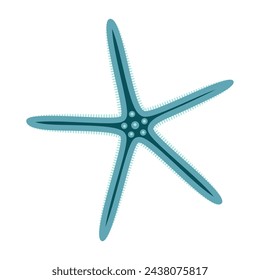 Starfish Linckia flat style. Cute Blue Starfish icon. Sea animal cartoon style. Echinoderm. Underwater Marine icon Isolated on white background. Summer vector illustration