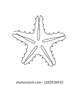 STARFISH LINE ART. Vector starfish. Continuous Line Drawing Vector for print poster, card, sticker tattoo. Single line art. One Line Hand Drawn Illustration of Sea Star. Simple outline style