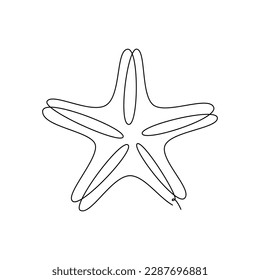 STARFISH LINE ART. Vector starfish. Continuous Line Drawing Vector for print poster, card, sticker tattoo. Single line art. One Line Hand Drawn Illustration of Sea Star. Simple outline style