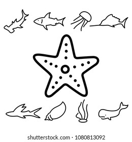 Starfish line icon vector. marine animals icon set