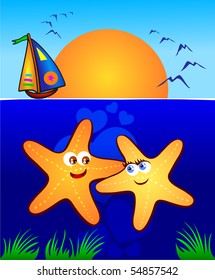 Starfish in love, vector illustration