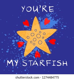 Starfish love vector illustration. Abstract  sea print. Love. Sea. Perfect for greetings, invitations, manufacture wrapping paper, textile and web design. Vector print. 