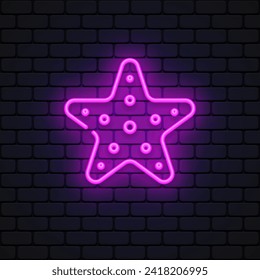 Starfish neon icon in line art style on black background.