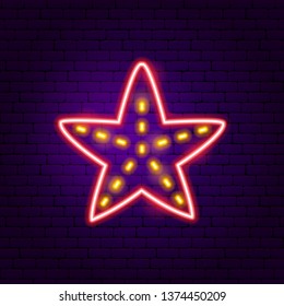 Starfish Neon Label. Vector Illustration of Sea Promotion.