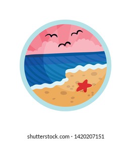 Starfish on the beach. Vector illustration on white background.