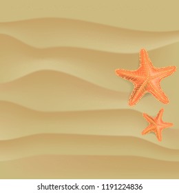 Starfish on sand beach. Vector illustration.