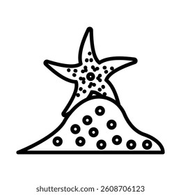 Starfish on Sand Vector Line Icon Design
