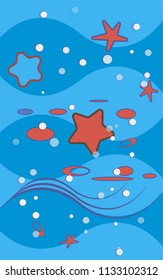 starfish on the seabed, on a blue background