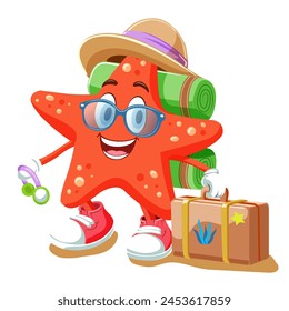 Starfish on a transparent background. Cartoon character on a transparent background. A separate element for your design.