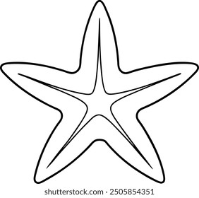Starfish outline, line art or sketch illustration silhouette, with its five arms spread symmetrically.