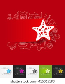starfish paper sticker with hand drawn elements
