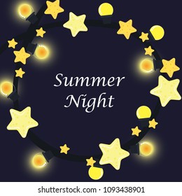 Starfish party lights frame vector for Christmas summer festival.