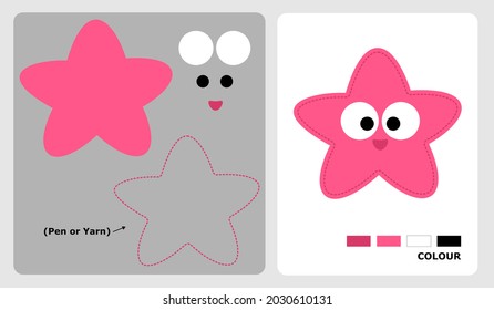 Starfish pattern for kids crafts or paper crafts. Vector illustration of starfish puzzle. cut and glue patterns for children's crafts.