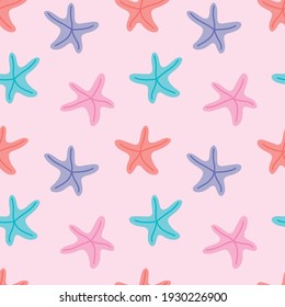 Starfish Pattern On Pink Background. Vector Illustrator