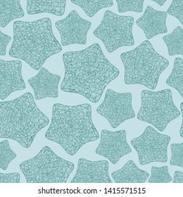Starfish pattern. Underwater print. Summer ocean backdrop. Line art sea animal pattern. Hand drawn sea world texture. Starfish background.  Sea star texture.                        