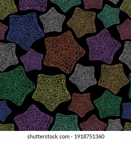 Starfish pattern. Underwater print. Summer ocean backdrop. Line art sea animal pattern. Hand drawn sea world texture. Starfish background. Sea star texture. Fabric starfish, textile texture.   